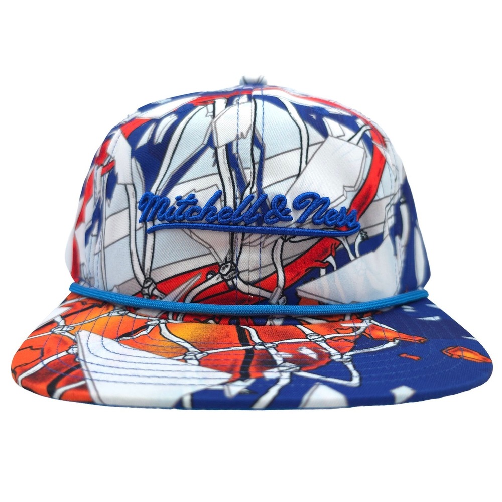 Mitchell & Ness Snapback Hat Cap 3D Logo Shattered Backboard Art Blue Rope New